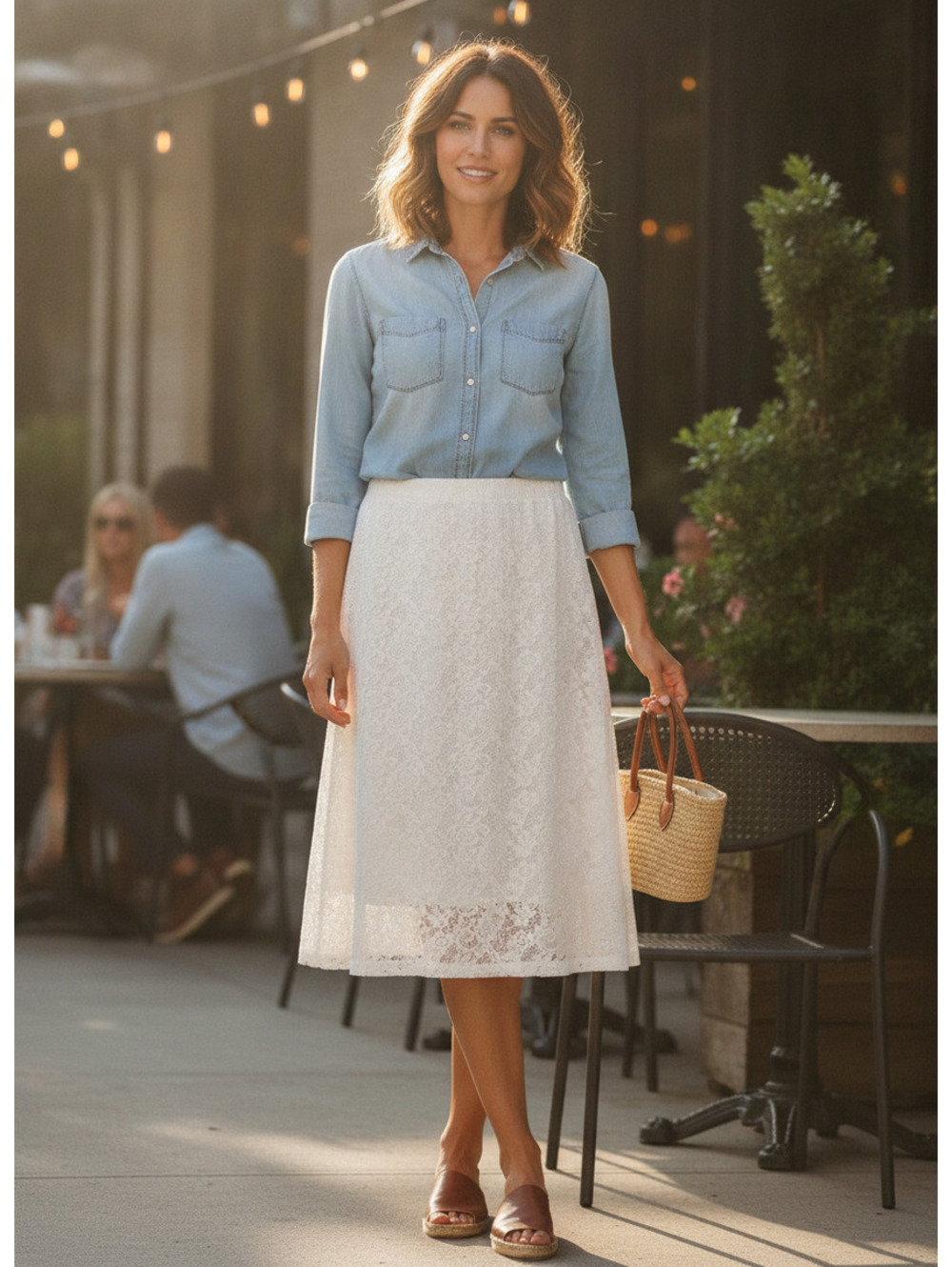 Vince Camuto White Lace Midi Skirt Size M